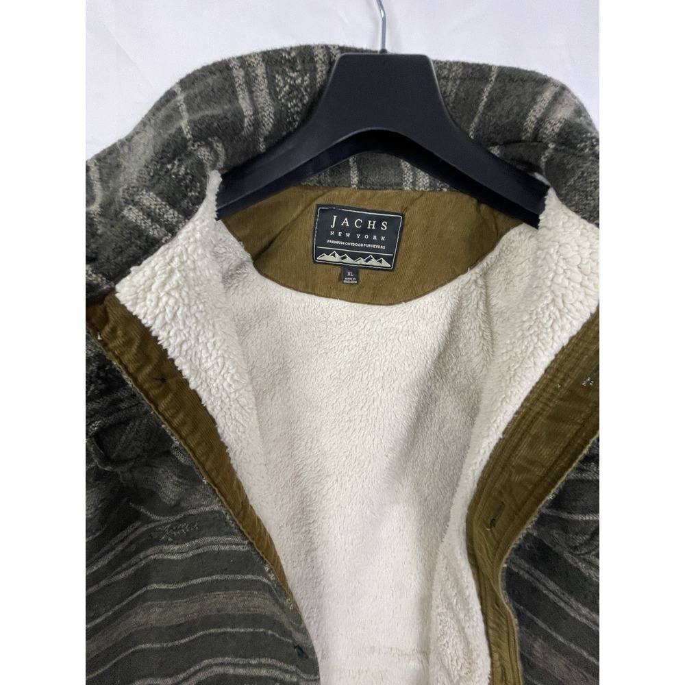 Jachs New York Sherpa Lined Shacket Jacket Men's XL Green Stripe Button Up Heavy